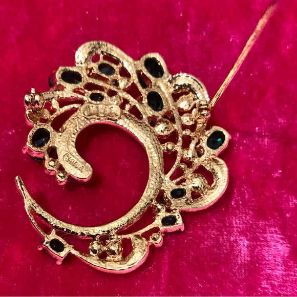 💎 Vtg. Camrose & Kross Jbk Emerald & Clear Glass Rhinestone Feather💎#BROC - Picture 7 of 16